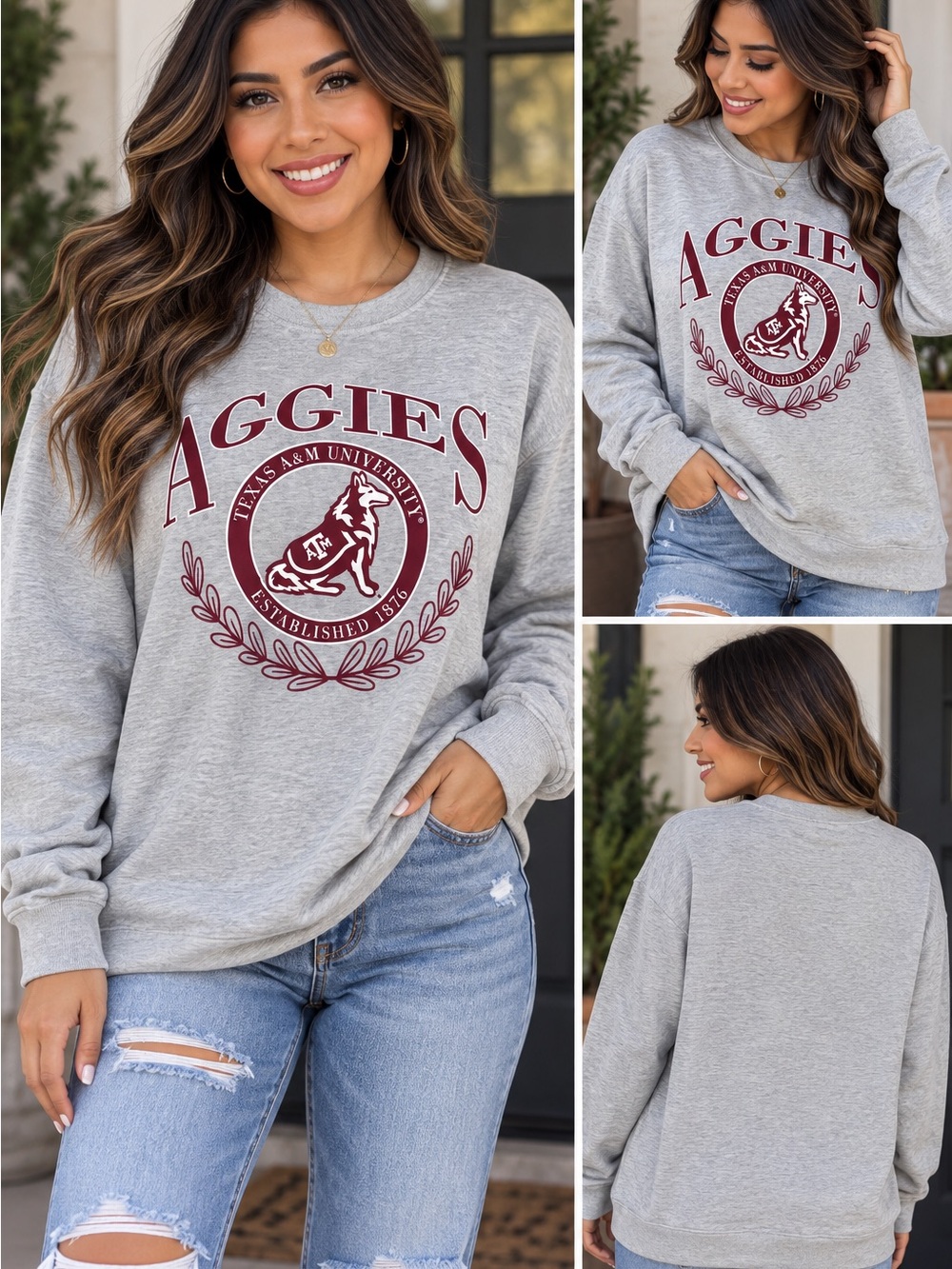 Texas A&M Gray Fanatics Crewneck Sweatshirt with Maroon Aggies Logo